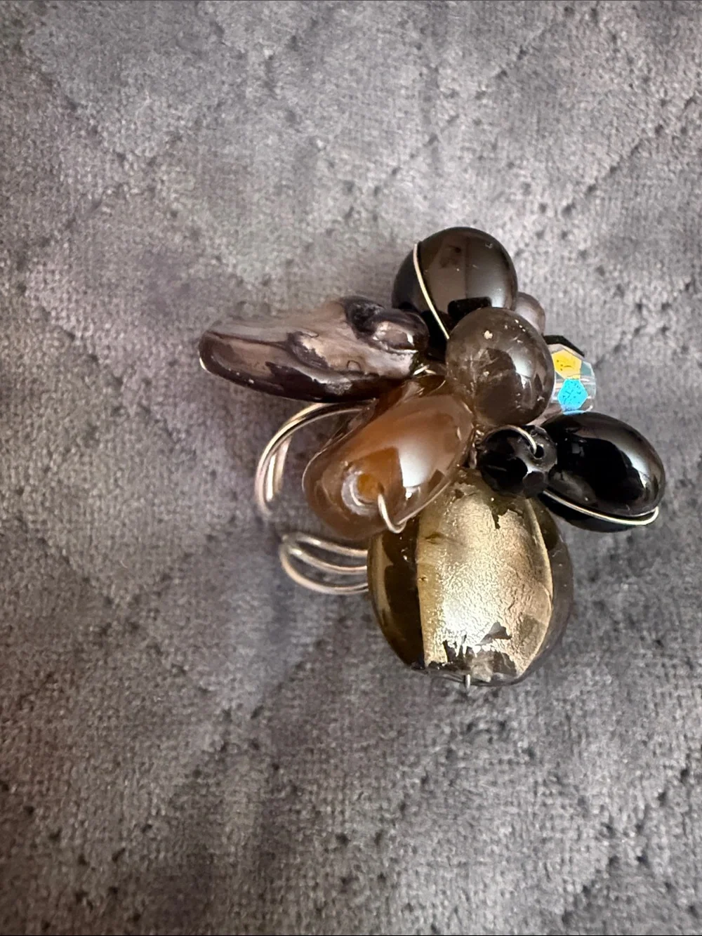 Handcrafted Black and Brown Floral Statement Ring